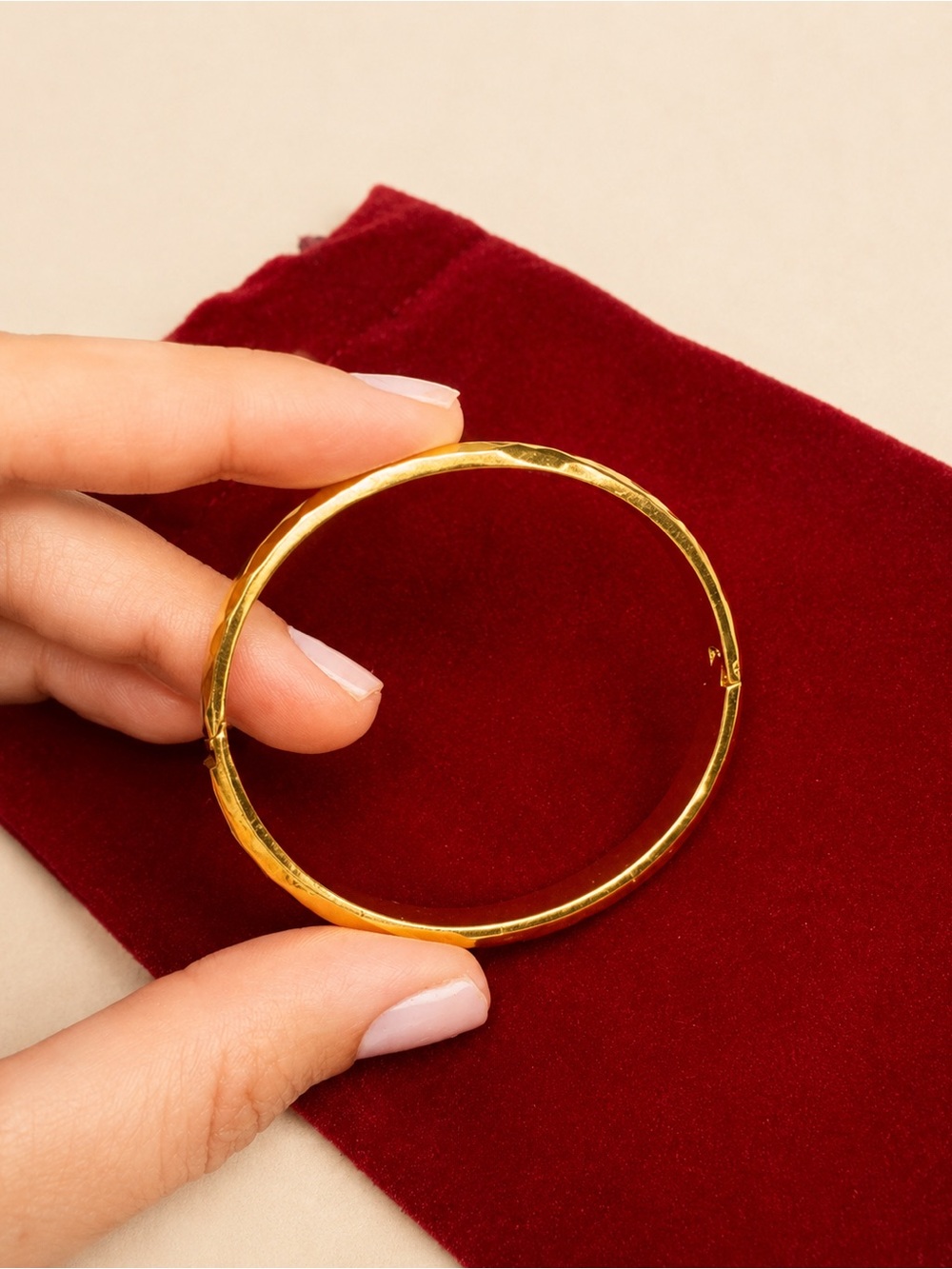 Gold Tone Hammered Bangle Bracelet - Women Jewelry